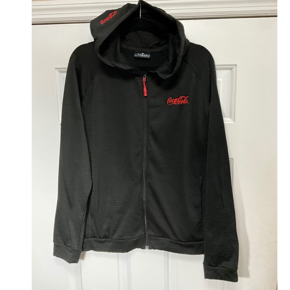 Fossa Coca-Cola Mens Large Full Zip Hoodie Charcoal Grey Space Dye Active Jacket